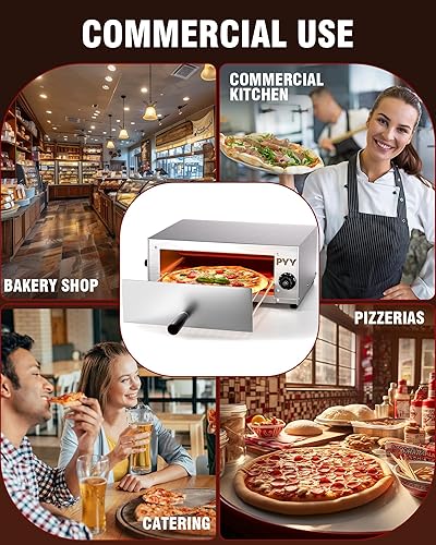 Commercial Countertop Pizza Oven - 1100W Stainless Steel Electric Pizza Maker With Timer & Removable Crumb Tray