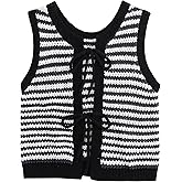 Silly Turtle Sweater Vest Women Casual Sleeveless Crochet Tops Color Block Tie Back Knit Tank Tops