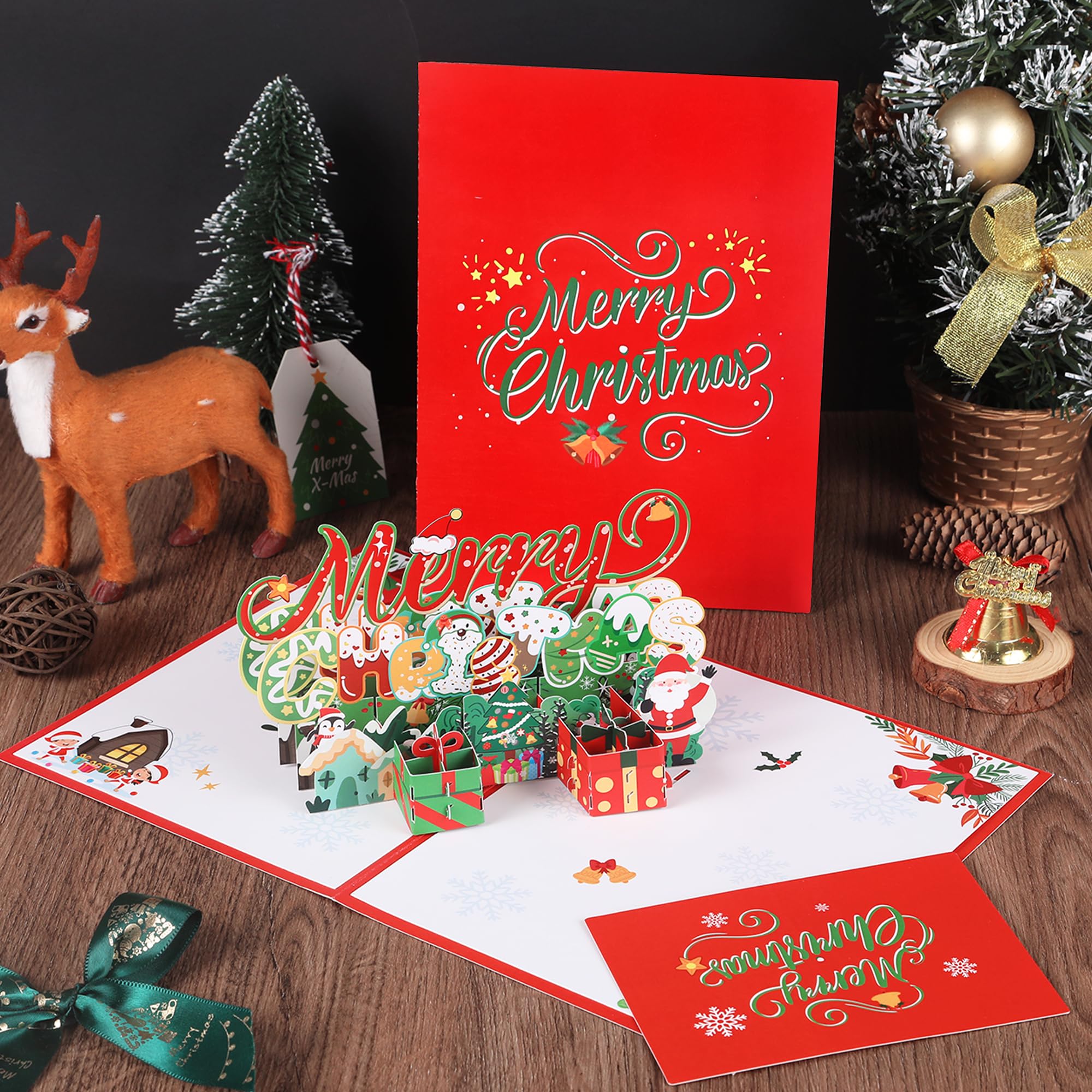 3D Christmas Card Pop Up Holiday Greeting Card – Unique Three-Dimensional Christmas Surprise Card with Textured Design, Perfect for Family, Friends, and Colleagues – Includes Card and Envelope