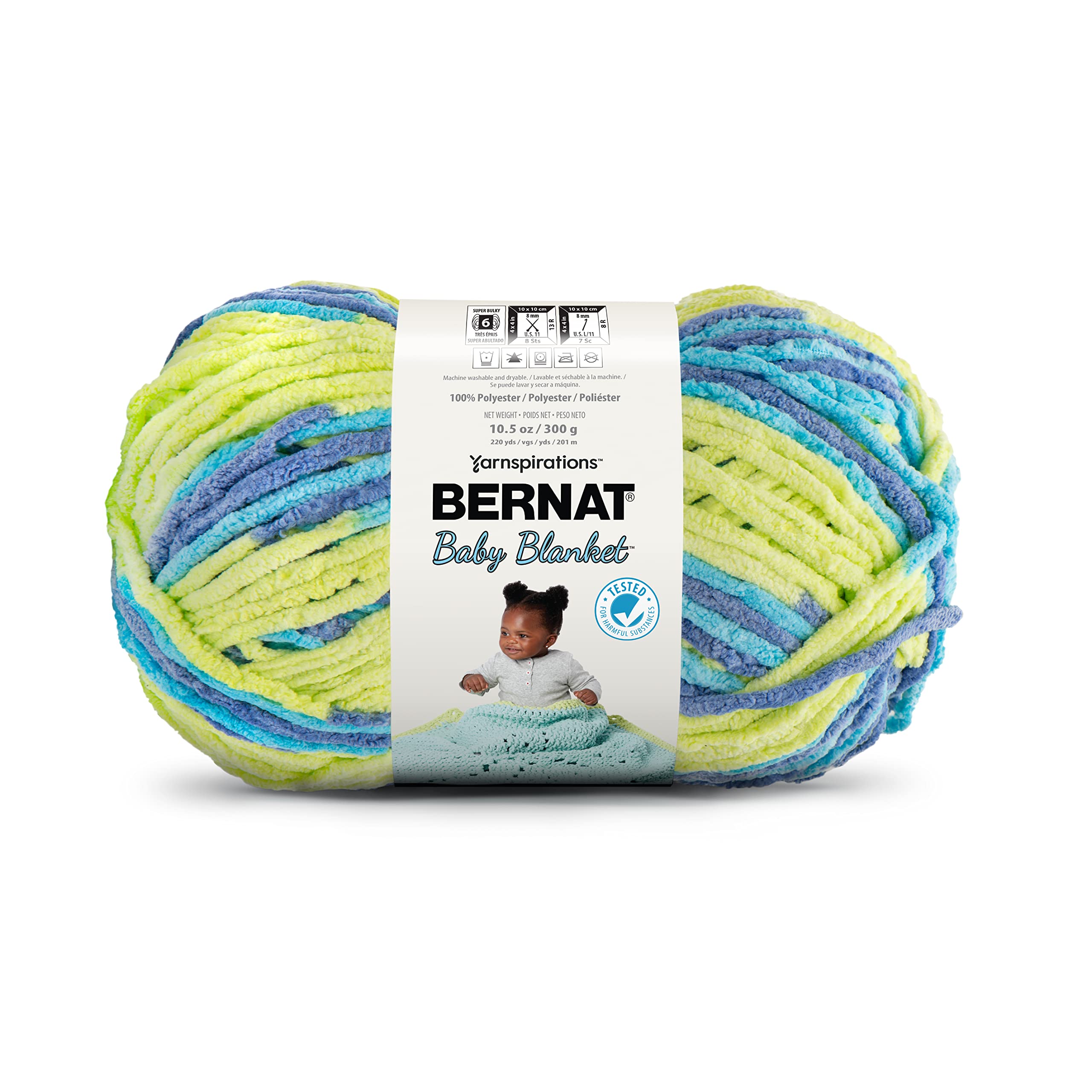 Bernat Baby Blanket BB Handsome Guy Yarn - 1 Pack of 10.5oz/300g - Polyester - #6 Super Bulky - 220 Yards - Knitting/Crochet