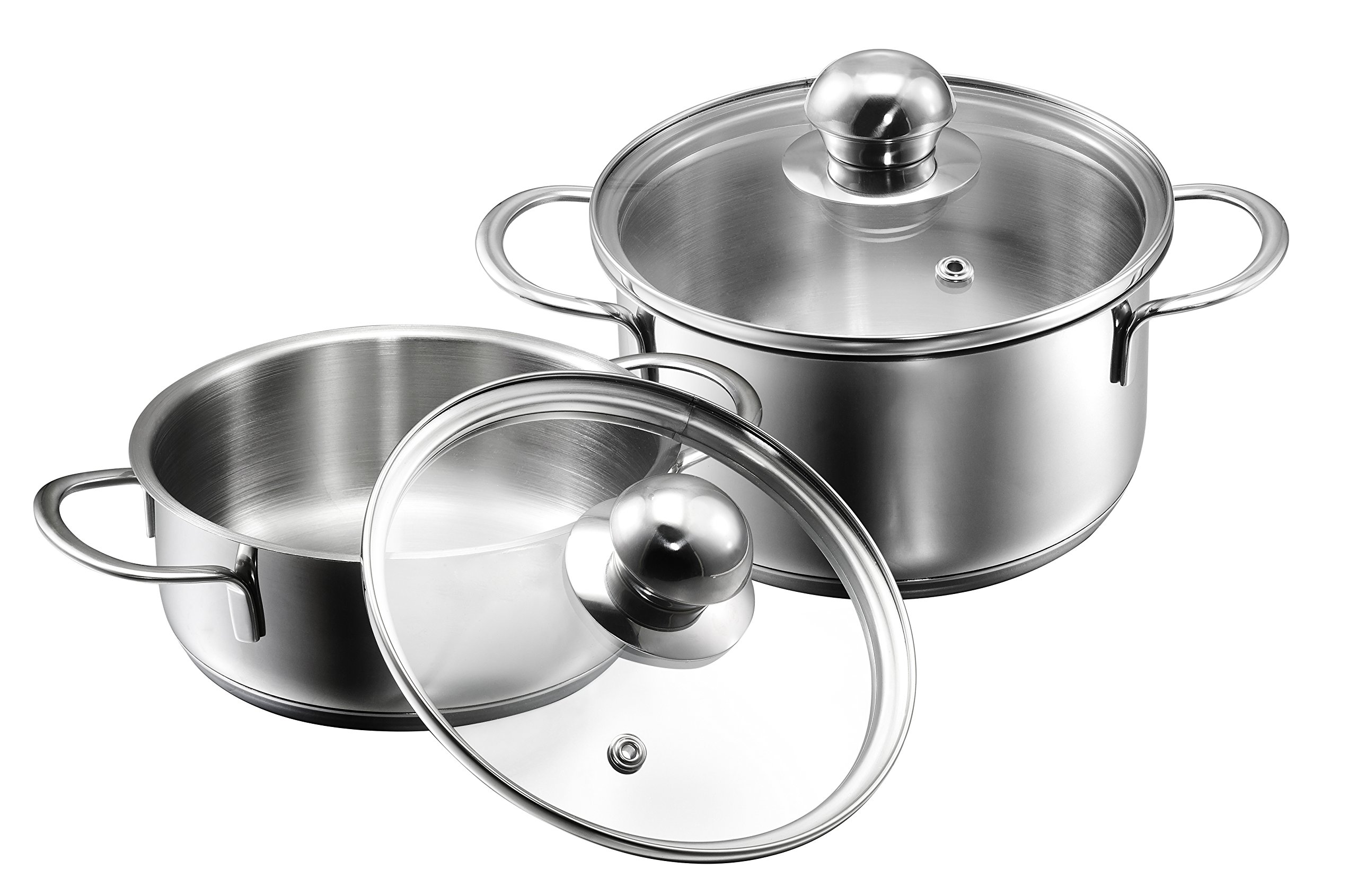 KOPF Parvus Mini Cooking Pot Set with Glass Lids, Stainless Steel, Diameter Each 14 cm, 2-Piece