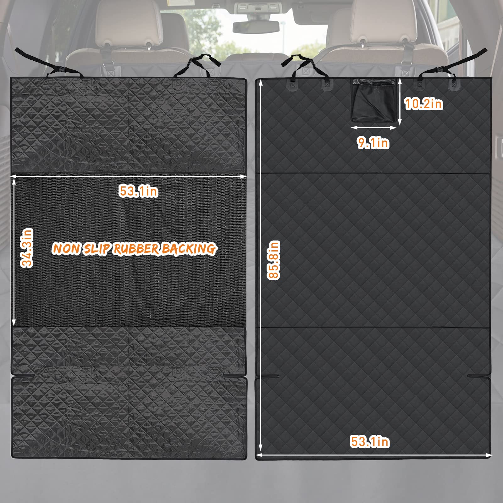 Portin Large Cargo Liner Pet Trunk Liner Mat SUV Dog Cargo Cover, Waterproof Dog Seat Cover for Back Seat Trucks SUV with Bumper Flap Protector, Nonslip Dog Seat Cover 220 x 135cm (Black, Large)