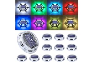 LYHOPE Solar Deck Light Outdoor, 12 Pack 9 Colors in 1 Solar Driveway Dock Lights, IP67 Waterproof Solar Powered Outdoor Light, RGB Step Lights for Outside Garden Yard Fence Stair Sidewalk Pathway Walkway