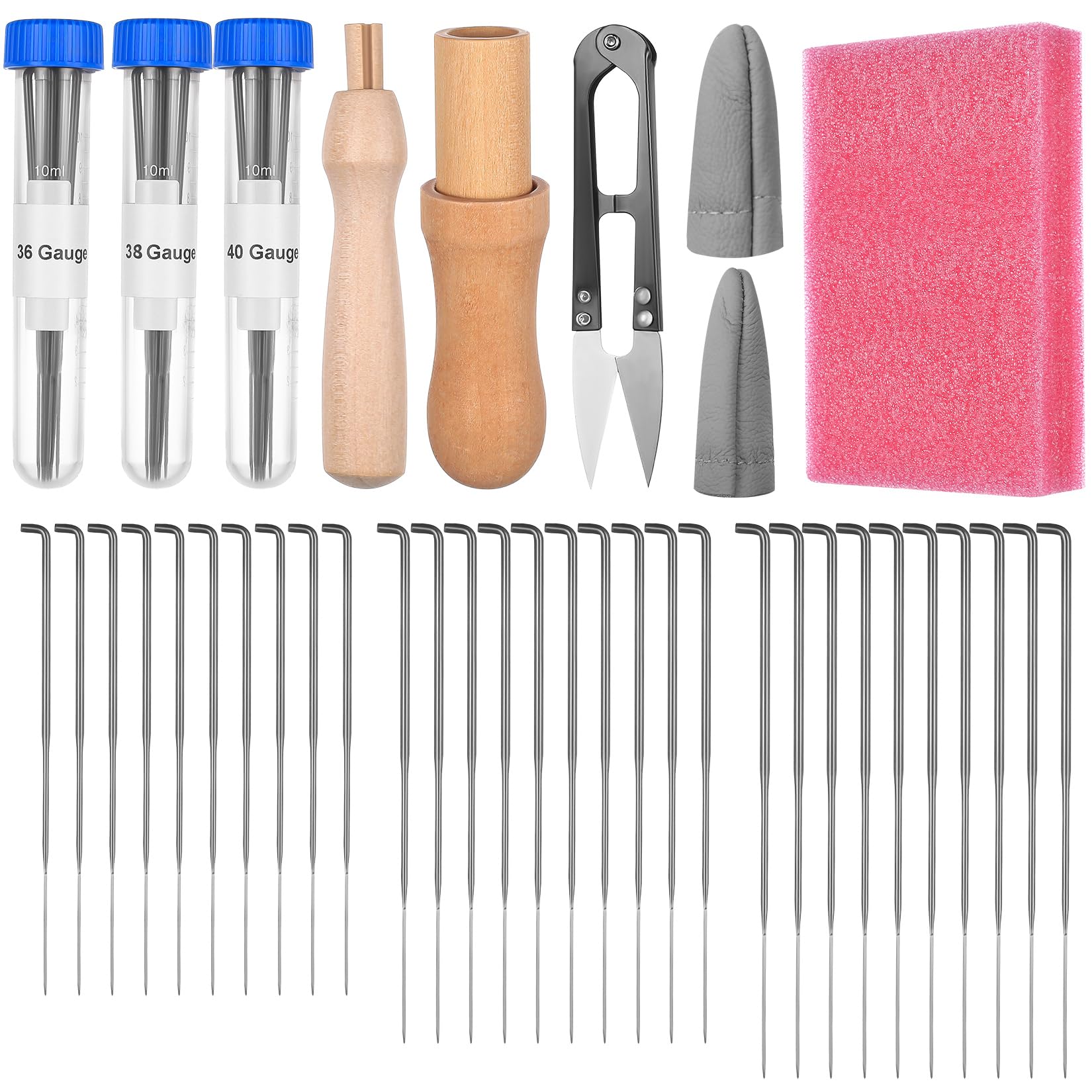 SZZHIYONG Felting Needles Kit, 39 PcsNeedle Felting Tools, Stitch Punch Needle Kit Felt Crafts, Wooden Handle Felt Starter Kits for DIY Arts and Crafts Wool Animal Making, with Accessories