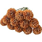 ONLY ART 12pcs Light Brown Flowers Silk Ball Chrysanthemum Artificial Flowers 12.5" for Home Kitchen Wedding Party Decorations New Year and Valentine's Day
