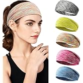 Yooddou Sweat Absorb Headband for Men &amp; Women,Moisture Wicking Wide Yoga Headband,for Workout, Running, Gym, 5 Pack Colorful Assorted