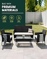 KEPLIN Rattan Garden Furniture Set - Sofa, 2 Chairs & Coffee Table - Black view 3