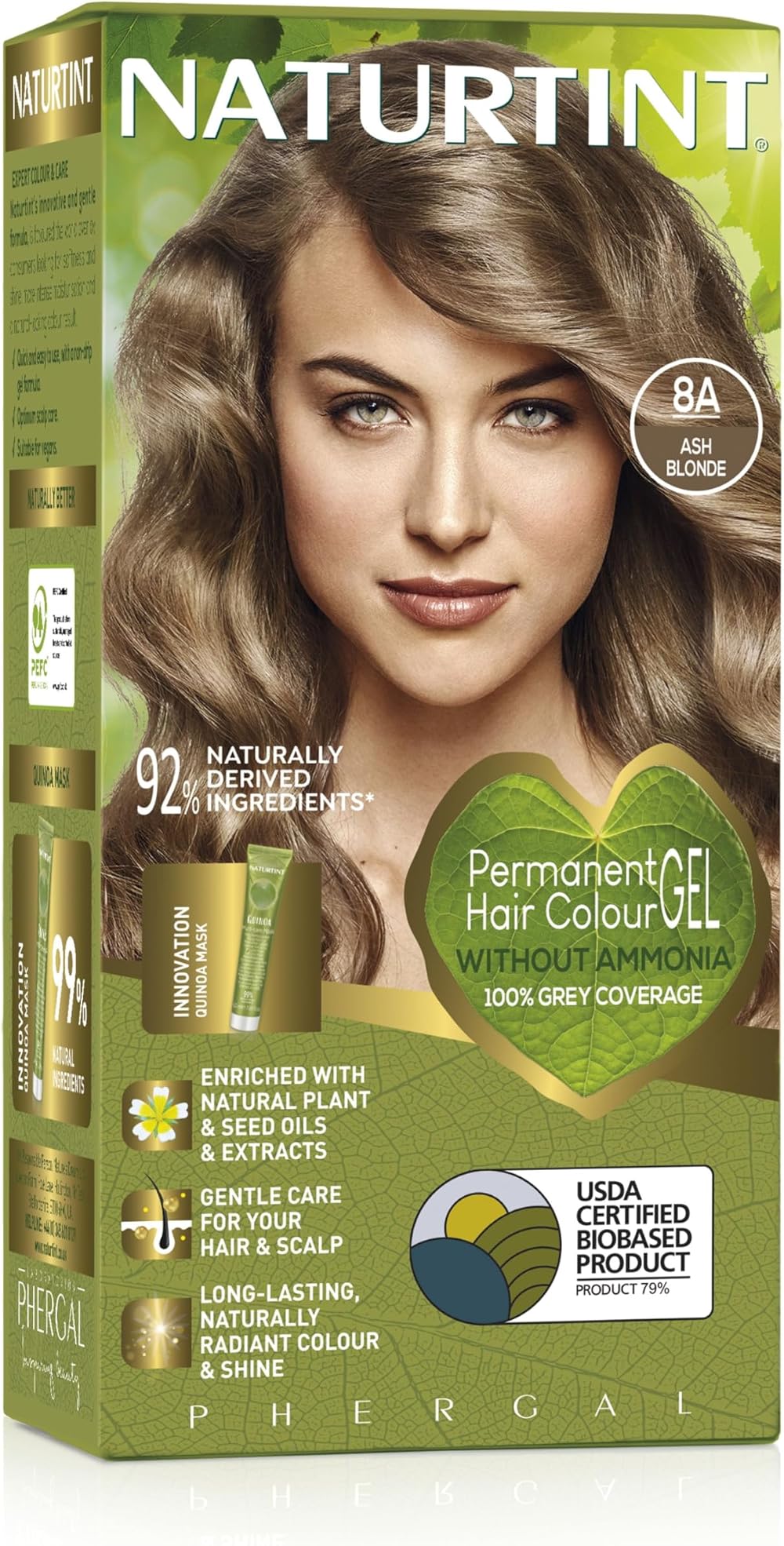 Naturtint 8A Ash Blonde Permanent Hair Colour Gel 60ml + Quinoa Mask