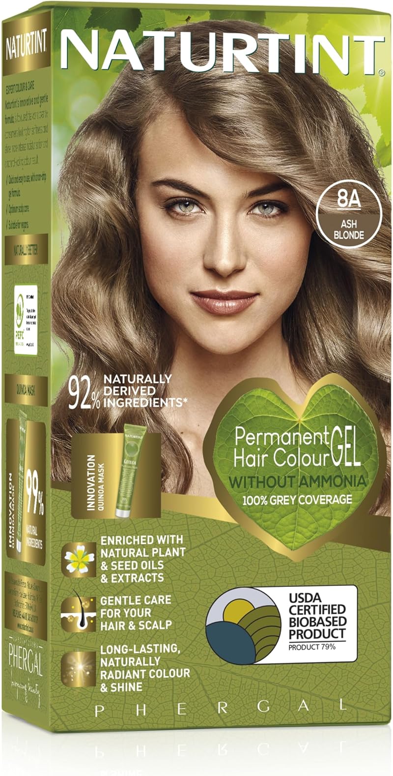 Naturtint 8A Ash Blonde Permanent Hair Colour Gel 60ml + Quinoa Mask