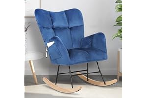 Candockway Rocking Chair for Nursery, Upholstered Glider Rocking Chairs with High Backrest, Glider Recliner Nursery Chair with Pocket for Bedroom Living Room Offices, Royal Blue