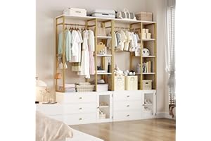 BOTLOG Freestanding Closet Organizer, 81.2”H Wardrobe Closet with Hanging Rod and Storage Shelves, Garment Rack for Bedroom, Living Room(2PCS)