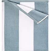 GABAO Cotton Beach Towel Oversized - 70"x 35"|Large Striped Towel - Classic Soft, Absorbent Terry Cloth for Pool, Beach, Travel & Resort (Dusty Blue)