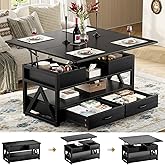 Memobarco 40" Lift Top Coffee Table with Storage,Black | 4 in 1 Multi-Function Lifting top Coffee Tables with Storage Drawers and Hidden Compartmen,for Living Room