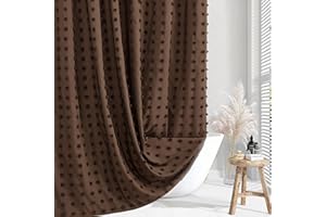 Siiluminisoy Brown Boho Farmhouse Shower Curtain Woven Fabric Shower Curtain, 72 x 72 Pleat Floral Puffs Tufted Textured Modern Farmhouse Minimalist Shower Curtain Set for Bathroom