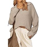 Arach&Cloz Women's Wool Blend Quarter Zip Pullover Sweater Trendy Winter Soft Casual Lapel Oversized Fit Top