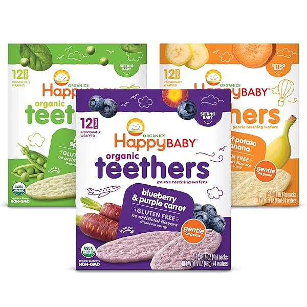 HAPPY BABY ORGANICS TEETHER, 3 FLAVOR VARIETY PACK, 12 COUNT (PACK OF 3)