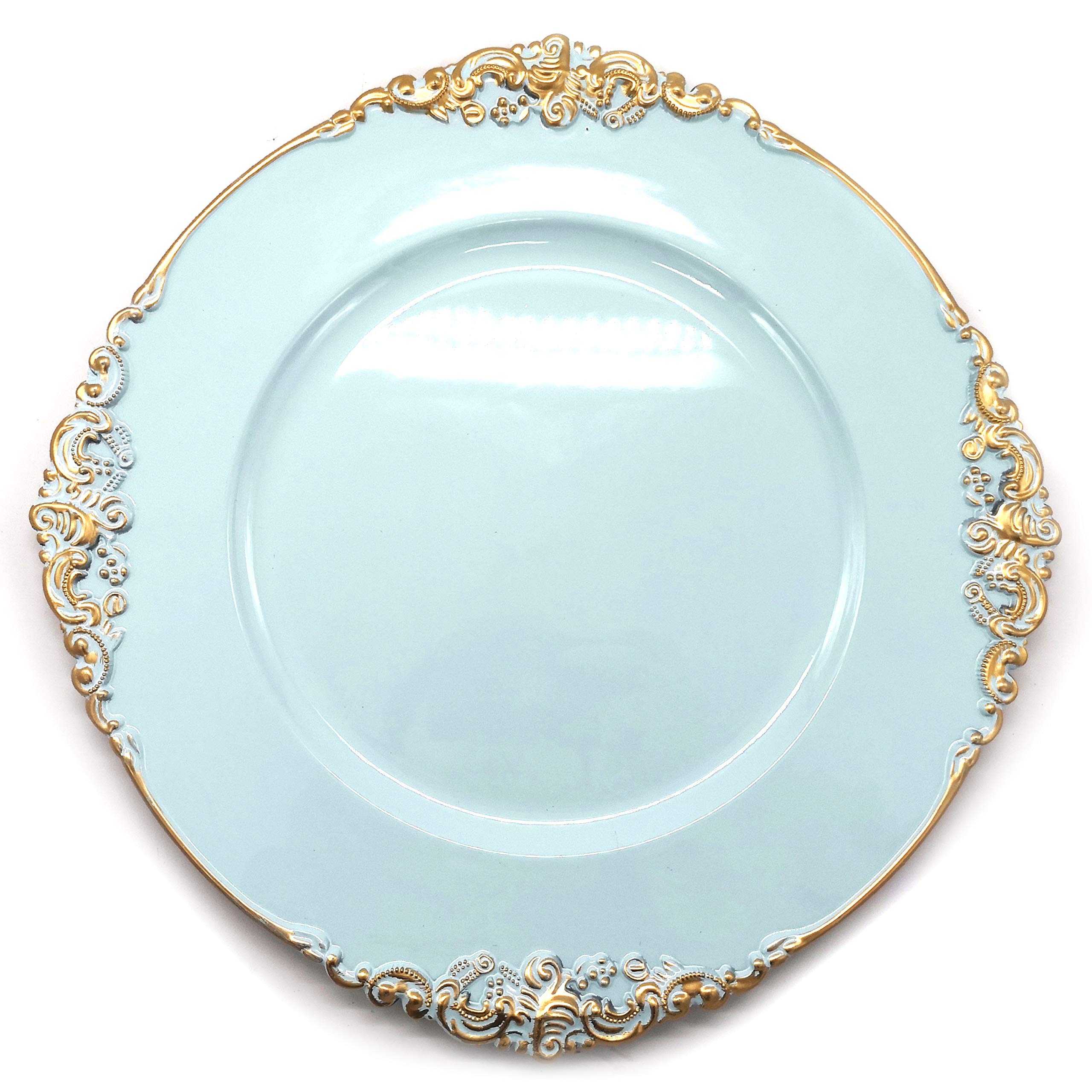 allgala 13-Inch 6-Pack Heavy Quality Round Charger Plates-Floral Light Blue-HD80344