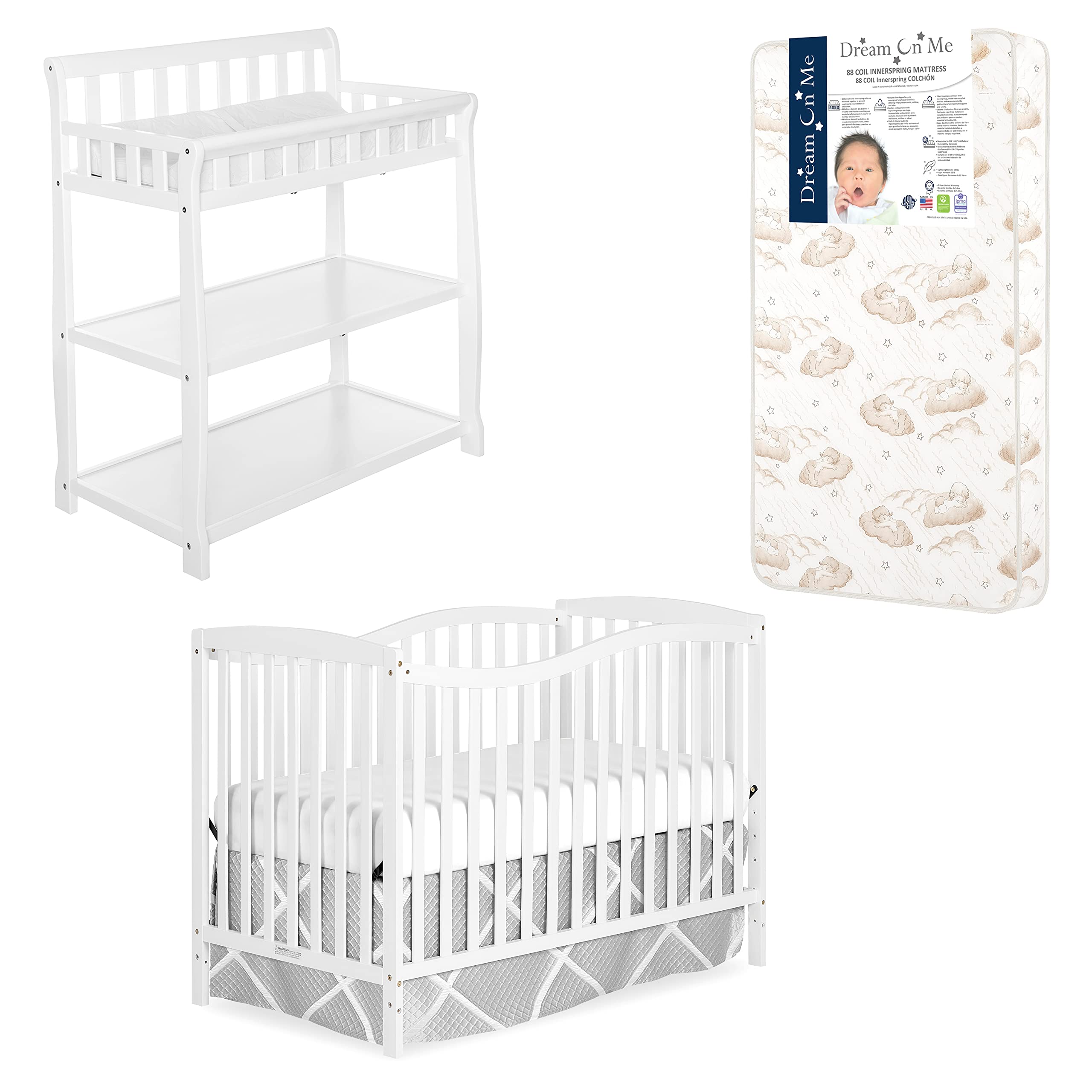 Photo 1 of **box 1 of 3, missing other boxes**Dream On Me Nursery Essentials Bundle of Dream On Me Chelsea 5-in-1 Convertible Crib, Dream On Me Ashton Changing-Table, with a Dream On Me Twilight 5” 88 Coil Inner Spring Crib and Toddler Mattress