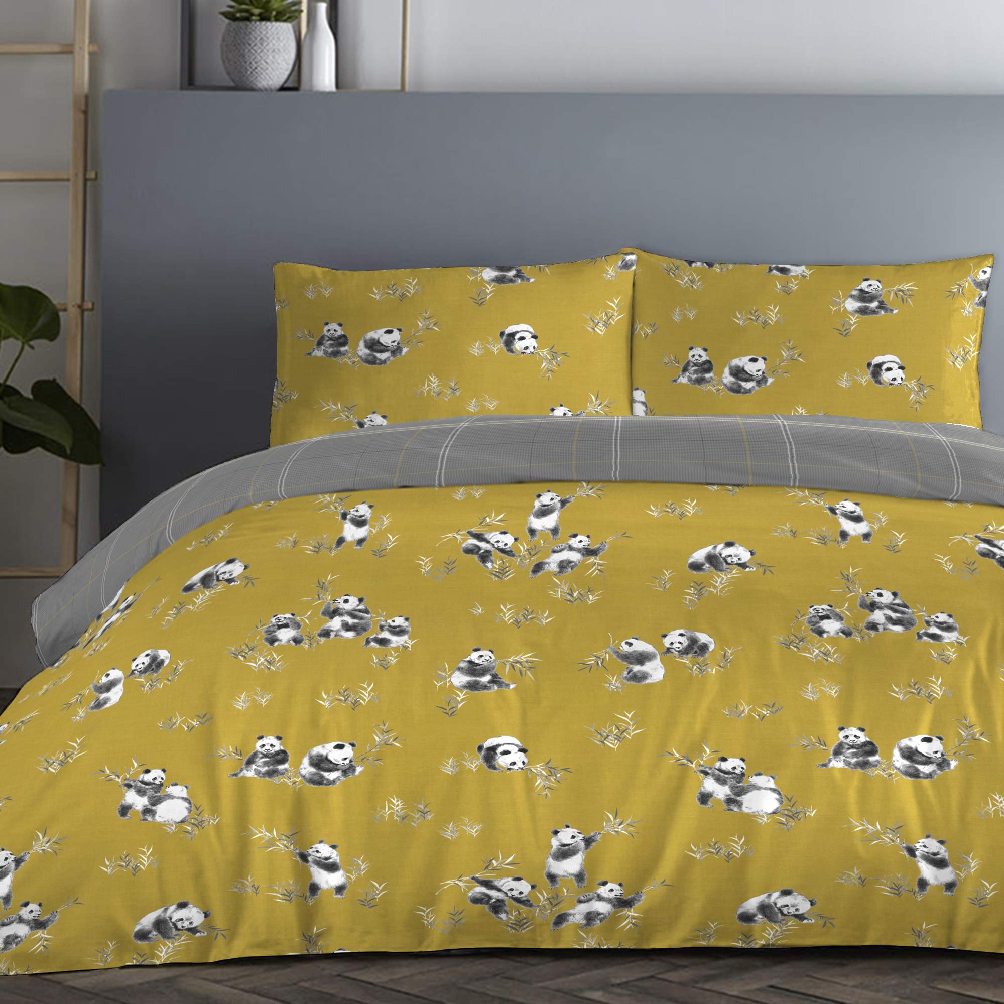 Fusion - Panda - Easy Care Duvet Cover Set - Double Bed Size in Ochre