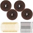 Teenitor Hair Bun Maker Kit and Hair Net, 4 Pcs Medium Hair Donuts For Buns, 10 Pcs Mesh Hair Nets Invisible, 10 Pcs U Shaped Hair Pins for Women, Ballet Bun Maker Set for Women Girls, Light Brown