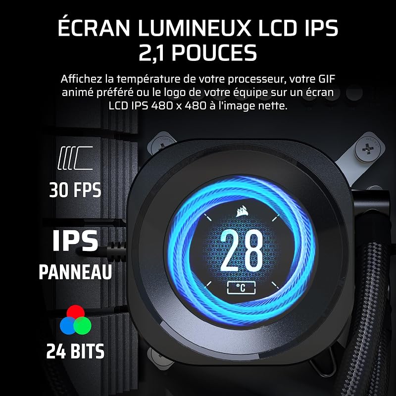 Nautilus RS LCD Module D'écran – pour refroidisseurs pour processeur AIO Nautilus RS et Nautilus RS ARGB – Écran LCD IPS de 5,3 cm – Installation Facile et sans Outil - Noir