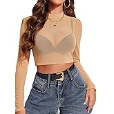 Avidlove Mesh Top Mesh Crop Top for Women Y2K Long Sleeve Mock Neck Top S-XXL