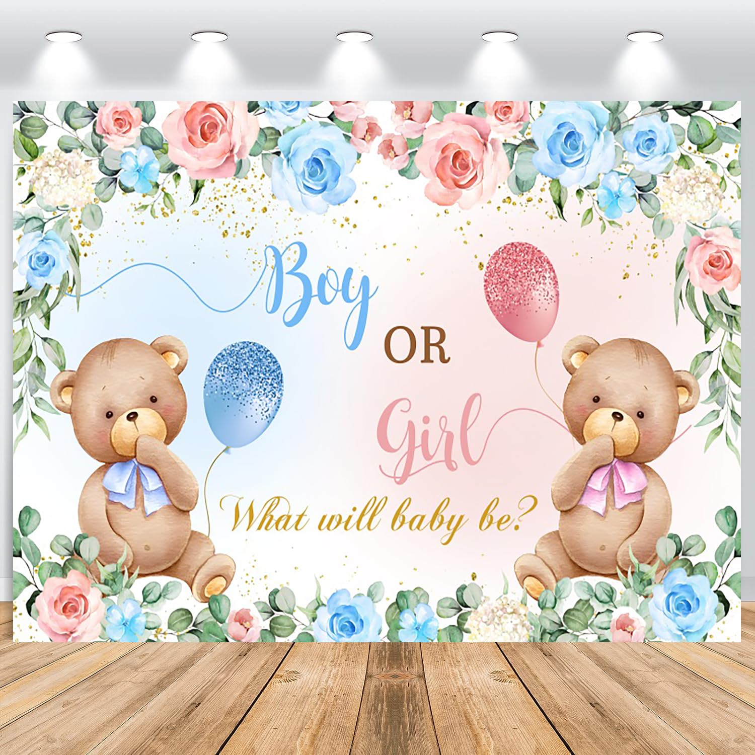 ASDCXZ Gender Reveal Backdrop 2.2x1.5m, Pink Blue Flowers Photography Backdrop, Vinyl Material