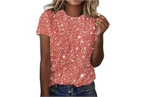 SINZELIMIN Plus Size Tops for Women 2025 Trendy Sparkly Sequins Shirts Short Sleeves Crewneck Loose Casual Glitter T-Shirts