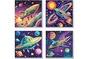 AILIBUT 4 Pack Paint by Numbers Kit for Kids, Outer Space Color by Number Painting Kits for Kids Ages 8-12 Astronaut Paint by Numbers with Framed Canvas Children DIY Paints by Number Kits for Beginners 8x8 In