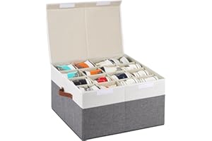 GOWEE Shoe Storage Box for Closet Fits 16 Pairs, Large Shoe Organizer Box Bin Containers with Lid and Adjustable Dividers for Sandals, High Heels, Sneakers, Stackable and Foldable (Grey and White)