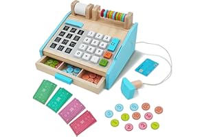 LumWuds Wooden Toy Cash Register for Kids, Pretend Play Set with Scanner, Calculator & Play Money – Fun Kids Cash Register for Grocery Store & Cafe Role Play, Gift for Toddlers Ages 3+ Years