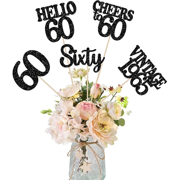 Pack Of 10 Black Glitter 60th Birthday Centerpiece Sticks Number Age 60 Table Topper Anniversary Pary Decorations Ms