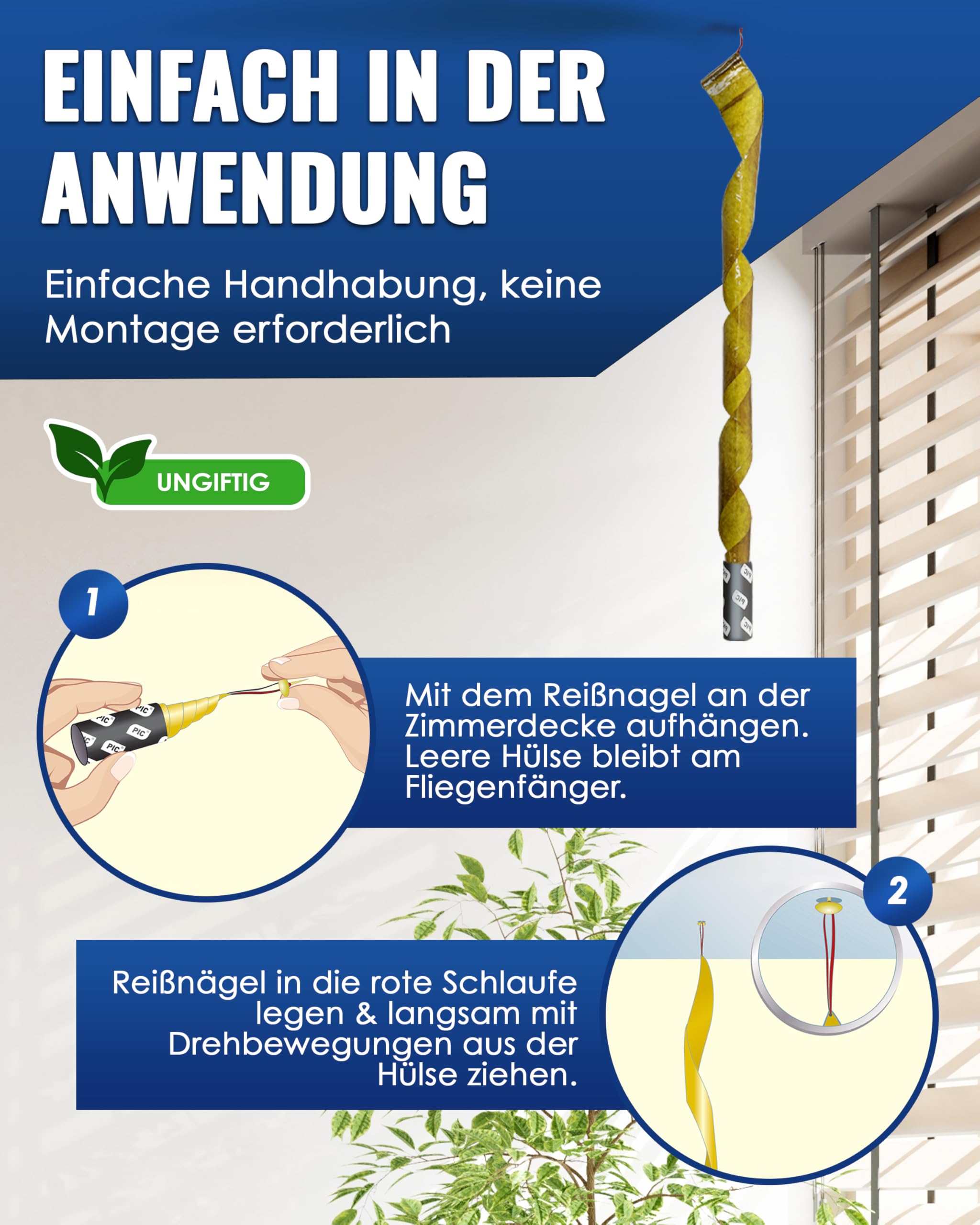 PIC Fliegenfänger 16x – Fliegenfalle Innenbereich ohne Chemie – Fliegenfänger Klebestreifen & Fliegenband – Fliegenfalle Klebefalle gegen Fliegen in der Wohnung – ohne Einsatz von Fliegenspray 5