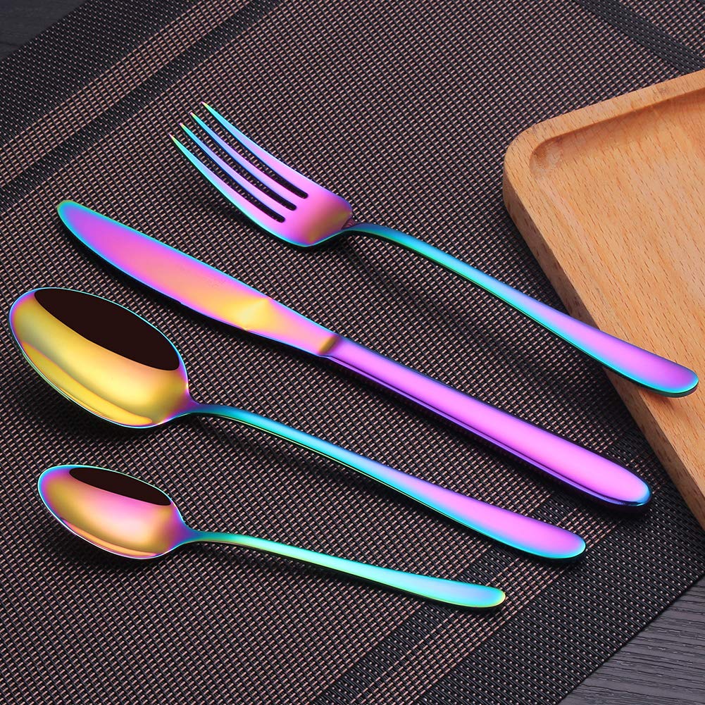 PHILIPALA besteck Edelstahl 4-teiling Utensilienset Geschirr Tafelmesser Esslöffel Gabel Dessertlöffel，Besteck set für die reisende Camping-Regenbogen