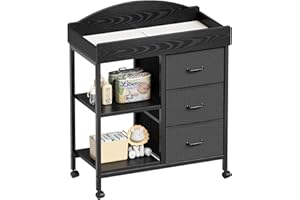 YeTom Changing Table Dresser, Baby Dresser with 3 Drawers and 2 Shelves, Multi-Functional Baby Changing Table with Pad, Classic Nursery Dresser, Diaper Changing Station for Children's Room, Black