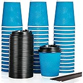 DAILYPACK 100 Count 8 oz Coffee Cups with Lids and Straws, Insulated Ripple Wall Paper Hot Coffee Cups for Home, Office, Hotel, Meetings, Parties