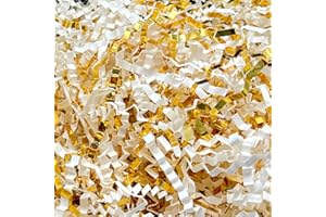 1 LB White Gold Crinkle Cut Paper Shred Filler Packaging for Gift Wrap, Boxes Basket Filler,Wedding Birthday Christmas Easter