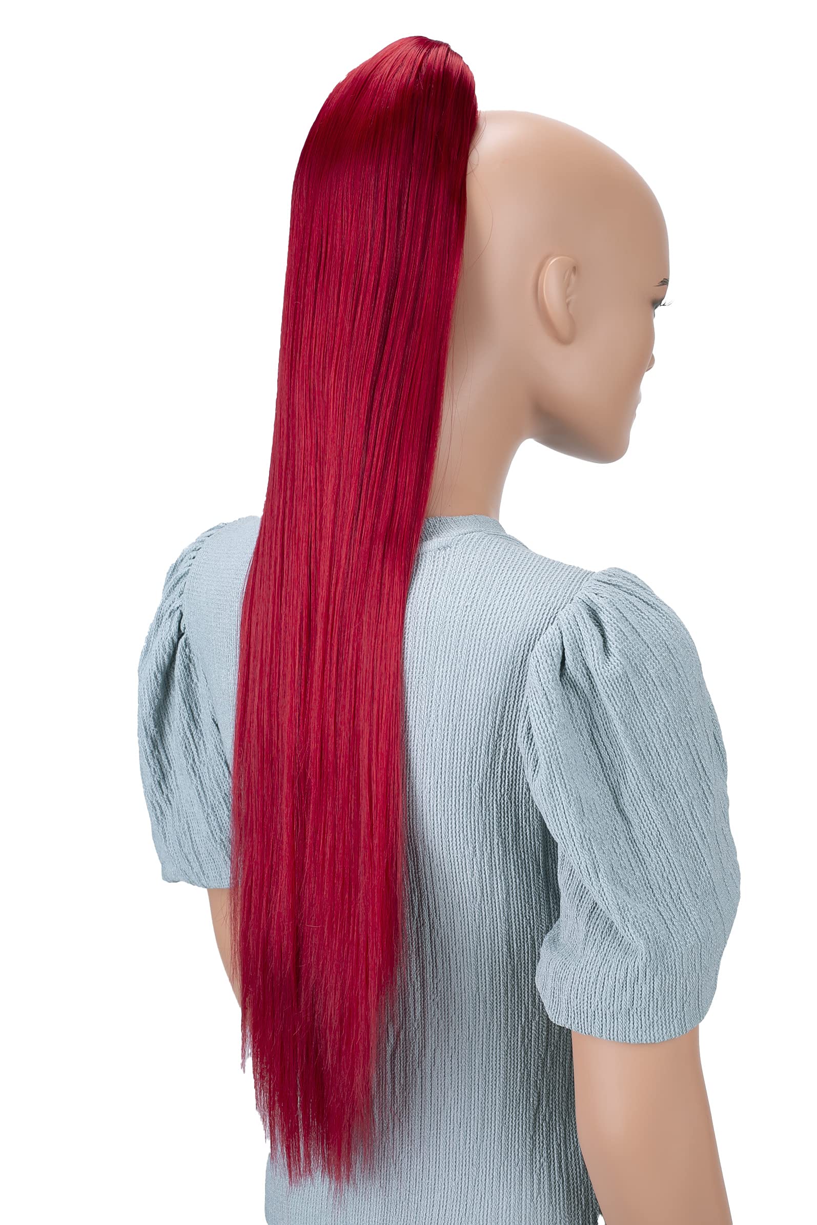 CAISHA 28" Extra Long Straight Ponytail Hairpiece Heat-resistant Synthetic Fibres Red H100