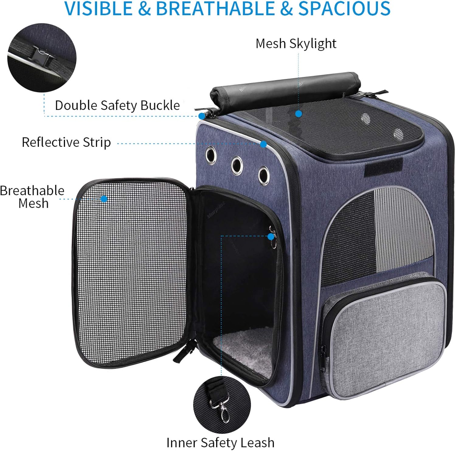 morpilot Dog Backpack, Foldable Cat Backpack Carrier for Cats and Small Dogs, Breathable Pet Carrier Backpack with Inner Safety Leash + Folding Dog Bowl, Ideal for Hiking, Traveling, Outdoor Use : Pet Supplies