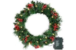 LITMUSTES Prototype Christmas Wreath - Festive Holiday Decoration for Front Door, Home, or Office, Artificial Pine with Red Berries and Ribbon, Perfect for Christmas Parties and Outdoor Decor