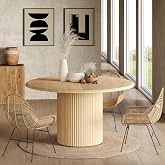 LITTLE TREE 47 Inches Round Dining Table for 4, Farmhouse Natural Wooden Dining Room Table with Heavy Duty Fluted Pedestal, Large Circle Kitchen Dinner Table for Dining Room, Living Room (Table Only)