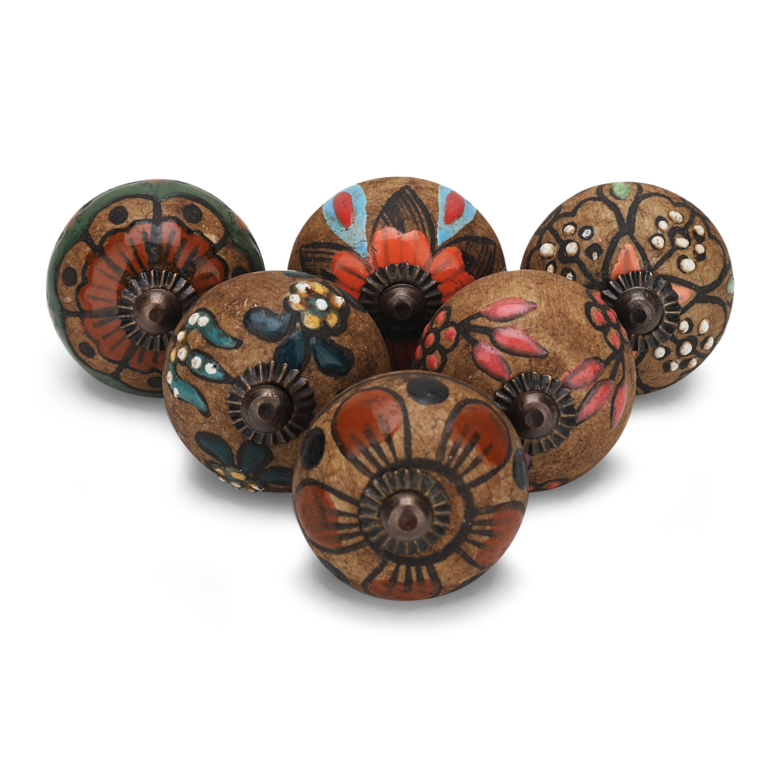 Craft Trade Brown Door Cabinet Knobs for Dresser Drawer Vintage Closet Ceramic Knob Pull Handles Cupboard Wardrobe Knobs for Kitchen Furniture Home Décor - Pack of 06