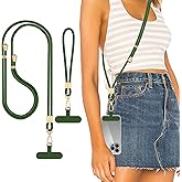 Hovmwey Phone Lanyard Crossbody, Hand Wrist Strap Lanyard with 2 Phone Tethers, Adjustable Anti Theft Phone Strap Neck Lanyard for Keys ID Badges Phones Wallet, Dark Green