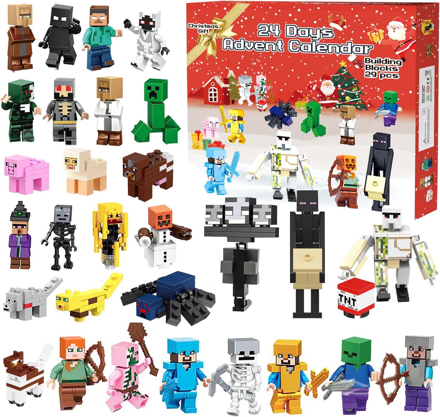 Advent Calendars - Christmas Advent Calendar 2023, Mini Action Figures Building Block Kit Including 29 Characters Figures，24 Days Countdown Calendar Holiday Christmas Gift for Game Fan and Kids (A)