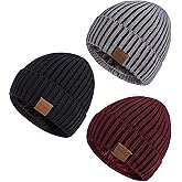 Nertpow Mens Beanie Hats 3 Pack, Winter Hats for Men Women Warm Thermal Fleece Lined, Thick Knit Fashion Skull Cap for Guys
