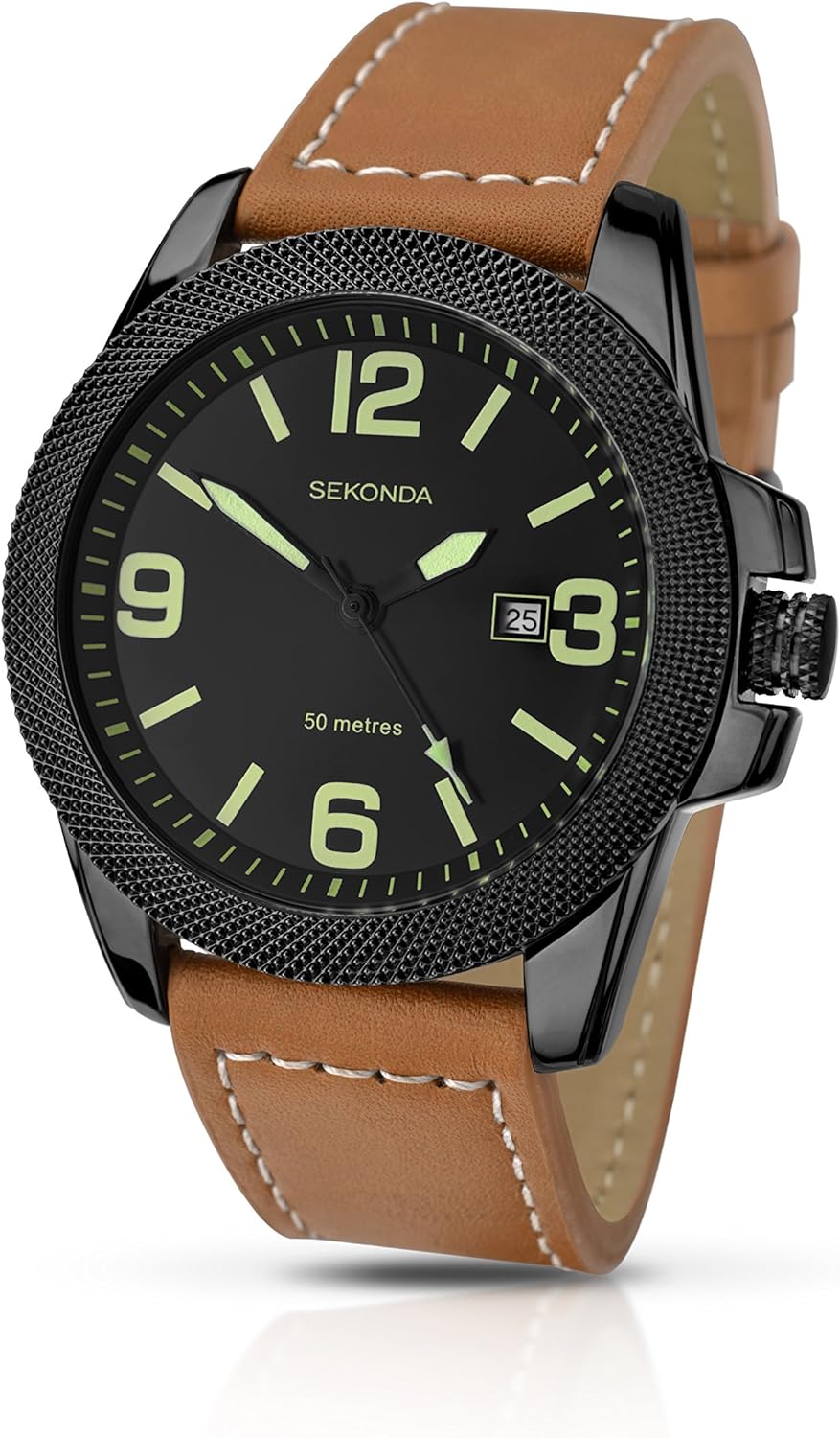 Sekonda Men's Quartz Watch with Black Dial Analogue Display and Brown
