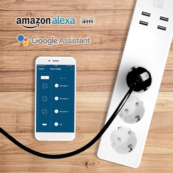 Garza Smarthome Regleta enchufe mltiple wifi inteligente con 4 tomas y 3 puertos USB compatible con Alexa y Google Home Base mltiple programable temporizador control remoto a travs de app