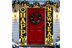 HIPARTY New Years Decorations 2025, Happy New Year Banner, New Years Eve Party Supplies, Happy New Year Backdrop,New Years Eve Banners, Front Porch Sign Door Banner, Gold NYE Party Favor Decoration 2025