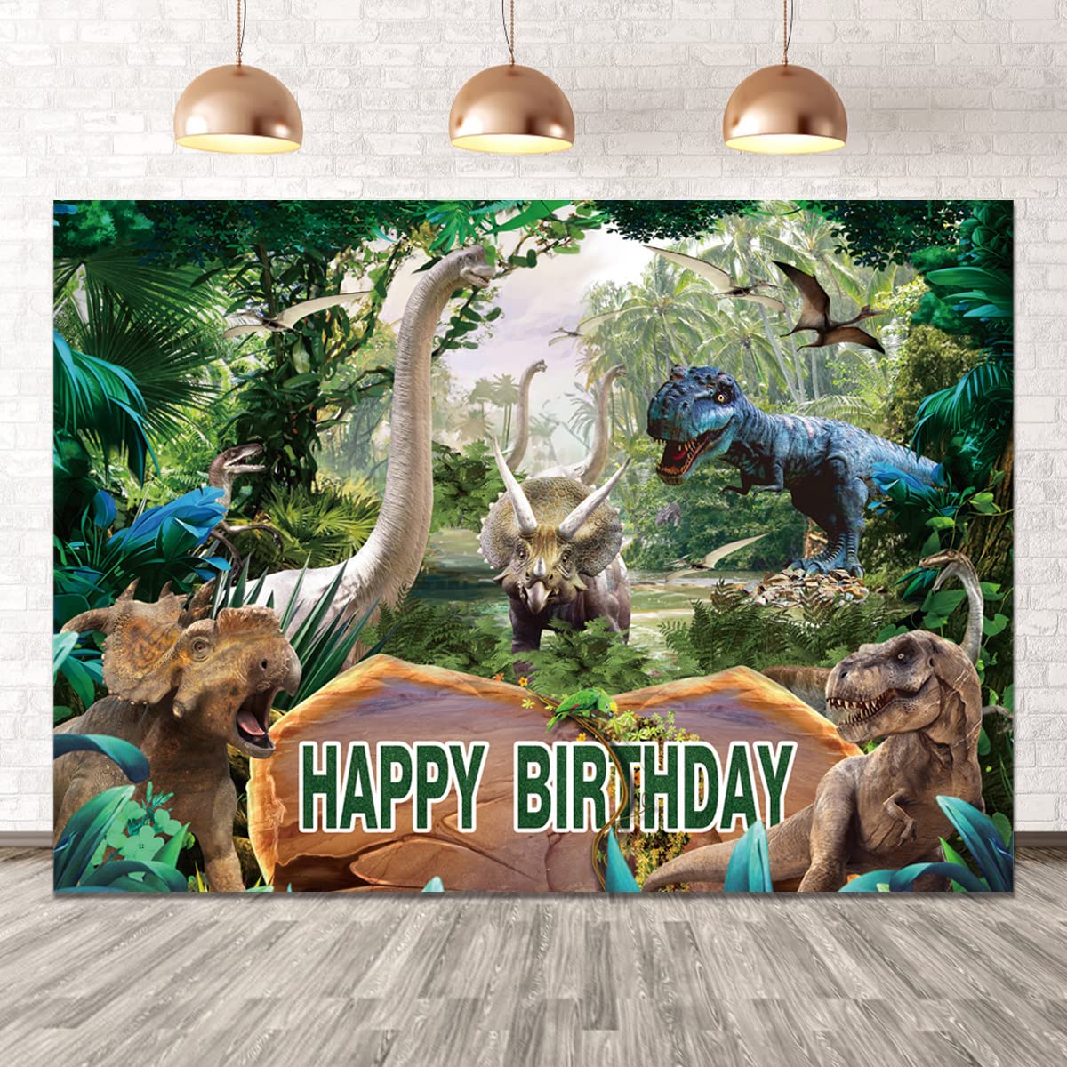 Photo 1 of DHXXSC 7X5FT Dinosaur Birthday Backdrop Dinosaur Theme Pictures Birthday Party Decoration Banner Birthday Party Photography Background DH-201 Green