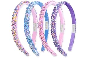FROG SAC 4 Thin Headbands for Girls - Sequin Headband Set for Kids, Sprinkle Hair Bands for Children, Cute Sparkly Glitter Girl Non Slip Headband, Toddler Hair Accessories (Multicolor Sequin, Kids)